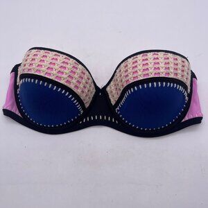Victoria's Secret Flirt Bandeau Blue Pink Crochet Bikini Top 34D NO STRAPS A7